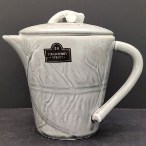 10 Strawberry Street Gray Textured Leaf Pattern Stoneware Teapot.